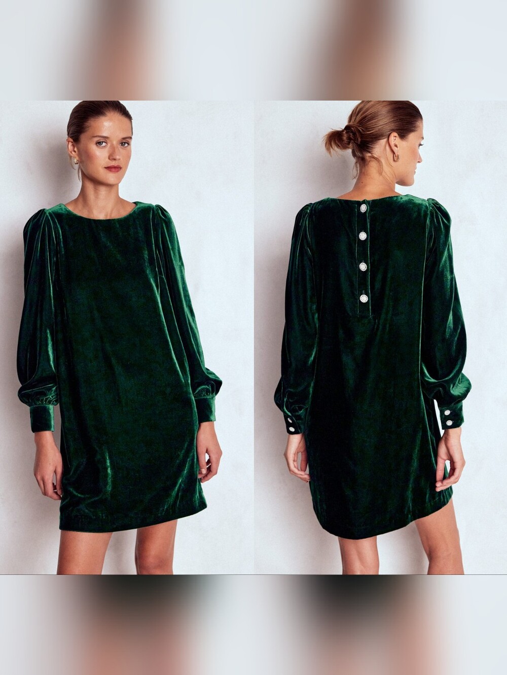 Boden Estella Velvet Shift Dress Emerald Night